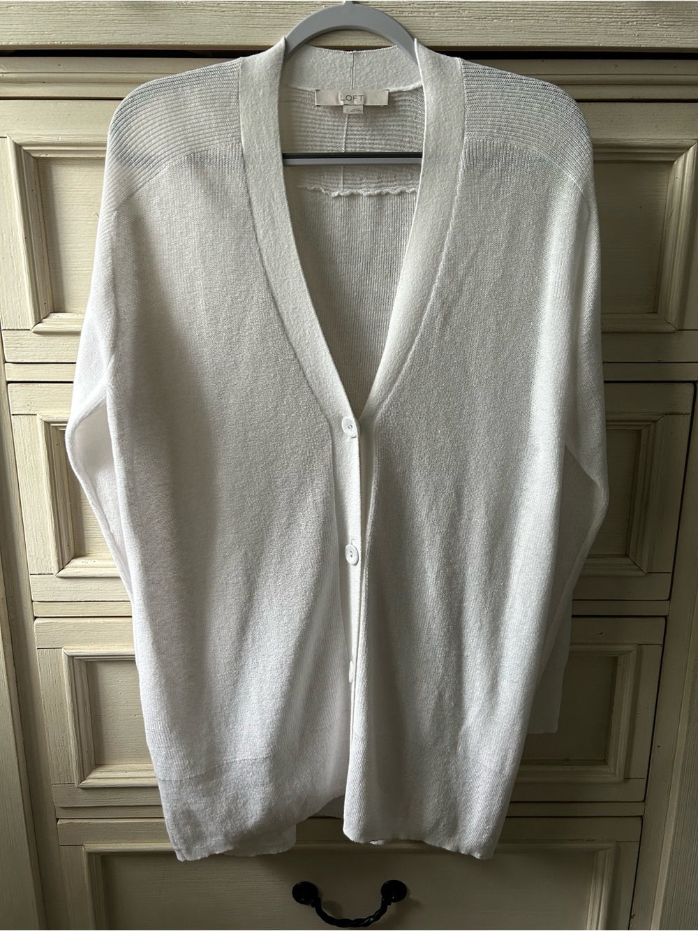 LOFT White V-Neck Cardigan Sweater
